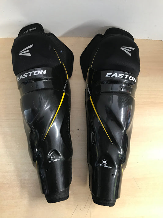 Hockey Shin Pads Men's Size 15 inch Easton Stealth Black Yellow As New