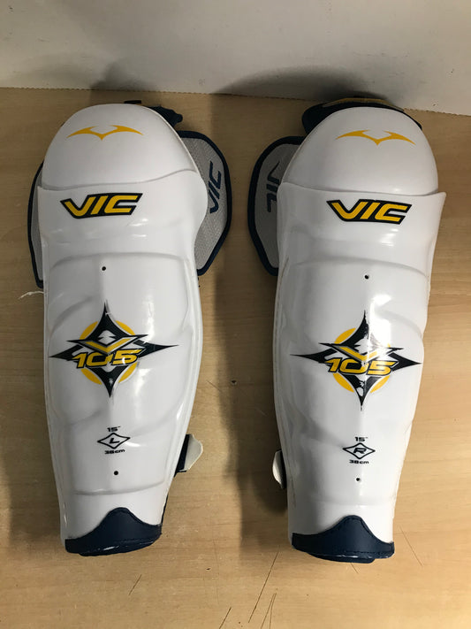 Hockey Shin Pads Men's Size 15 inch Vic Calf Wrap White Blue Excellent