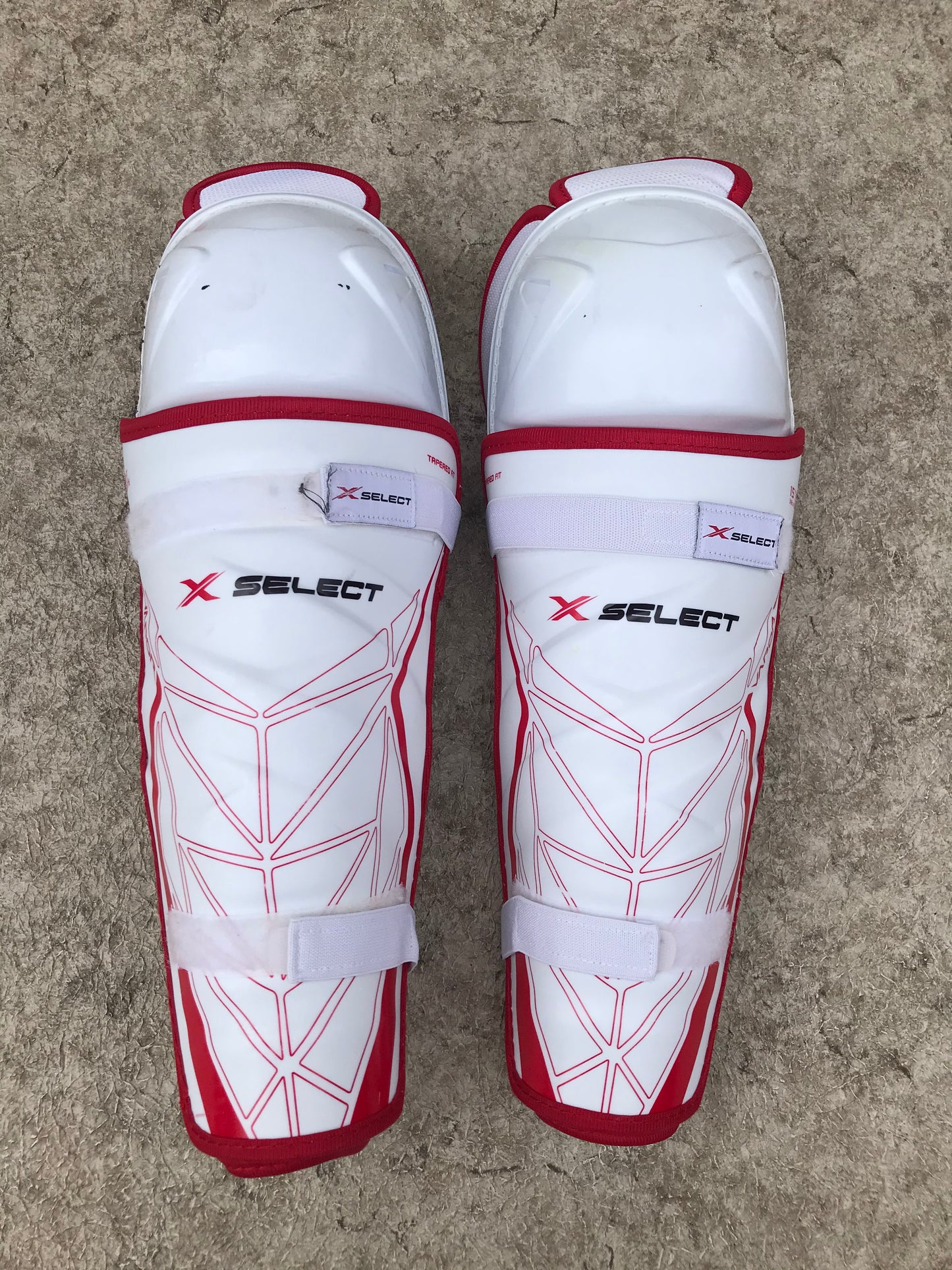 Hockey Shin Pads Men's Size 15 inch White Red Calf Wrap Excellent