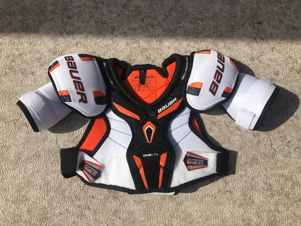 Hockey Shoulder Chest Pad Child Size Junior Large 10-12 Bauer Supreme One LTX White Black Orange Excellent