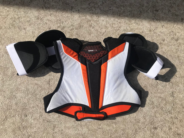 Hockey Shoulder Chest Pad Child Size Junior Large 10-12 Bauer Supreme One LTX White Black Orange Excellent