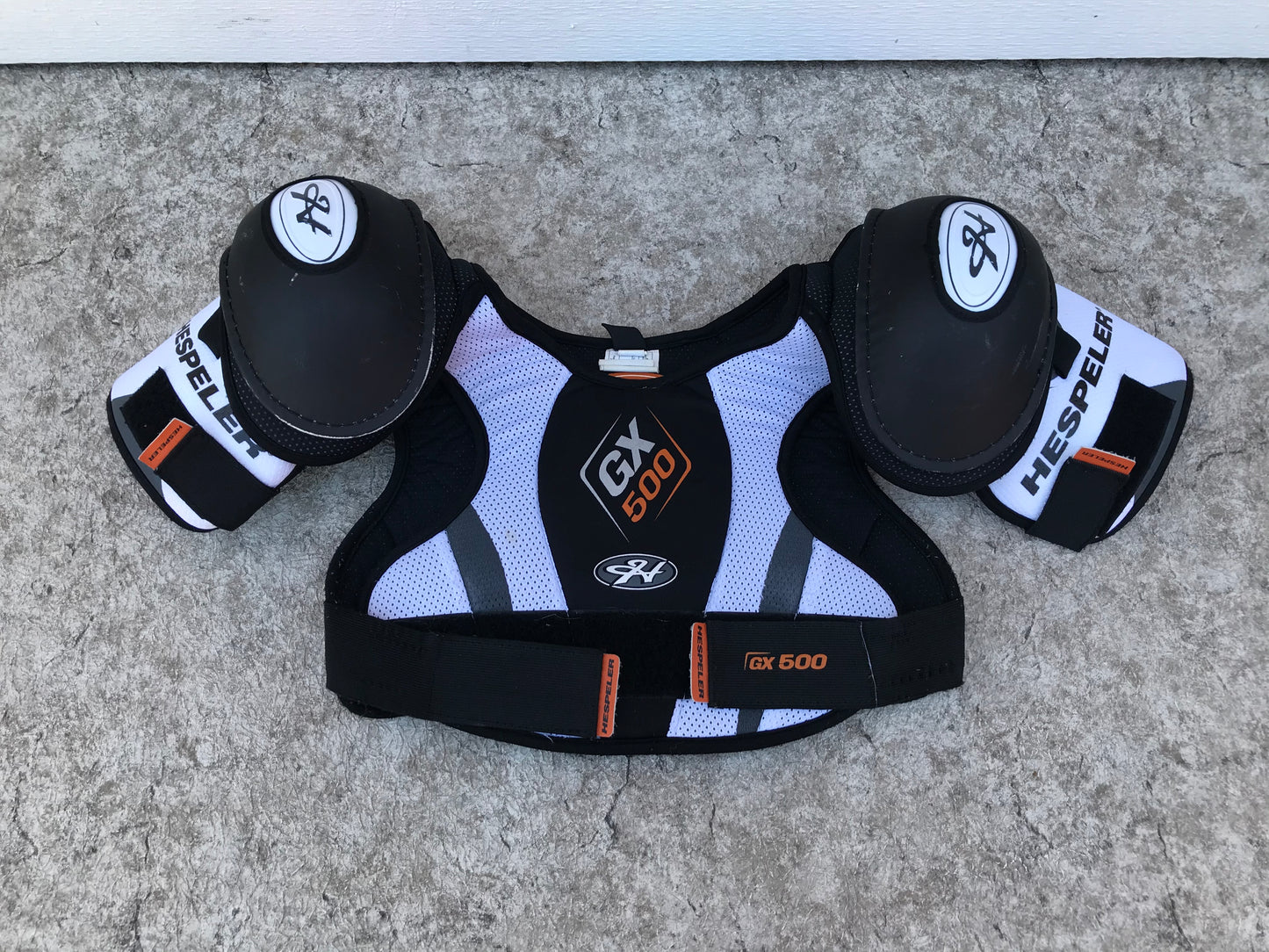 Hockey Shoulder Chest Pad Child Size Junior Large Hespeler GX Black White Orange