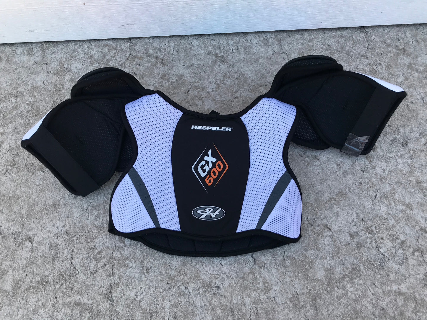 Hockey Shoulder Chest Pad Child Size Junior Large Hespeler GX Black White Orange