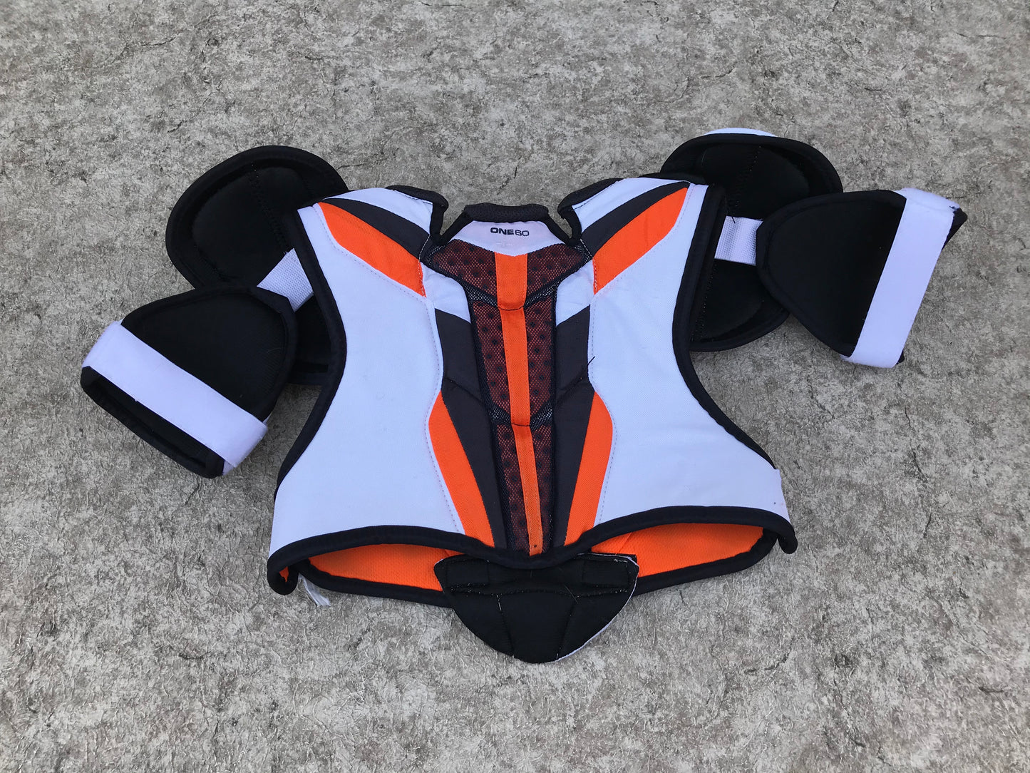 Hockey Shoulder Chest Pad Child Size Junior Medium Bauer One 60 White Black Orange Minor Wear