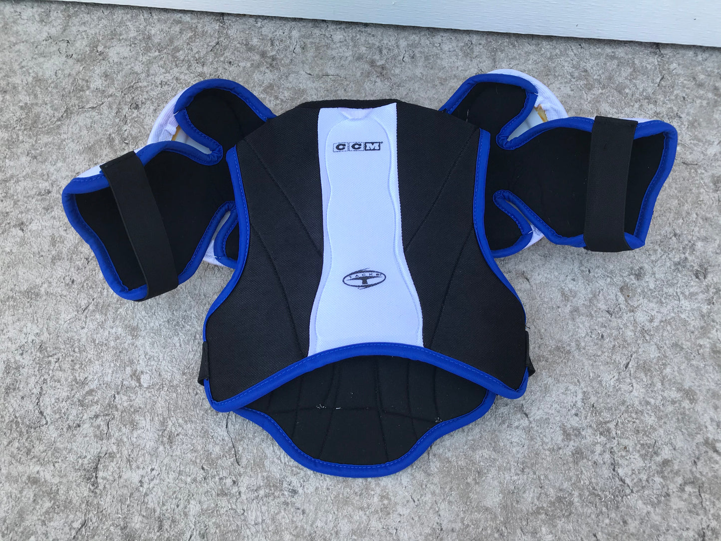 Hockey Shoulder Chest Pad Child Size Junior Medium CCM Tacks Black White Blue