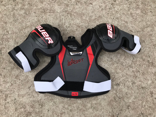 Hockey Shoulder Chest Pad Child Size Y Medium Age 4-6 Bauer Lil Sport Grey Red Black New Demo Model