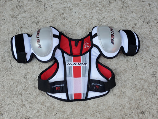 Hockey Shoulder Chest Pad Child Size Y  X Large Age 5-6 Bauer Supreme Pro Black White Red