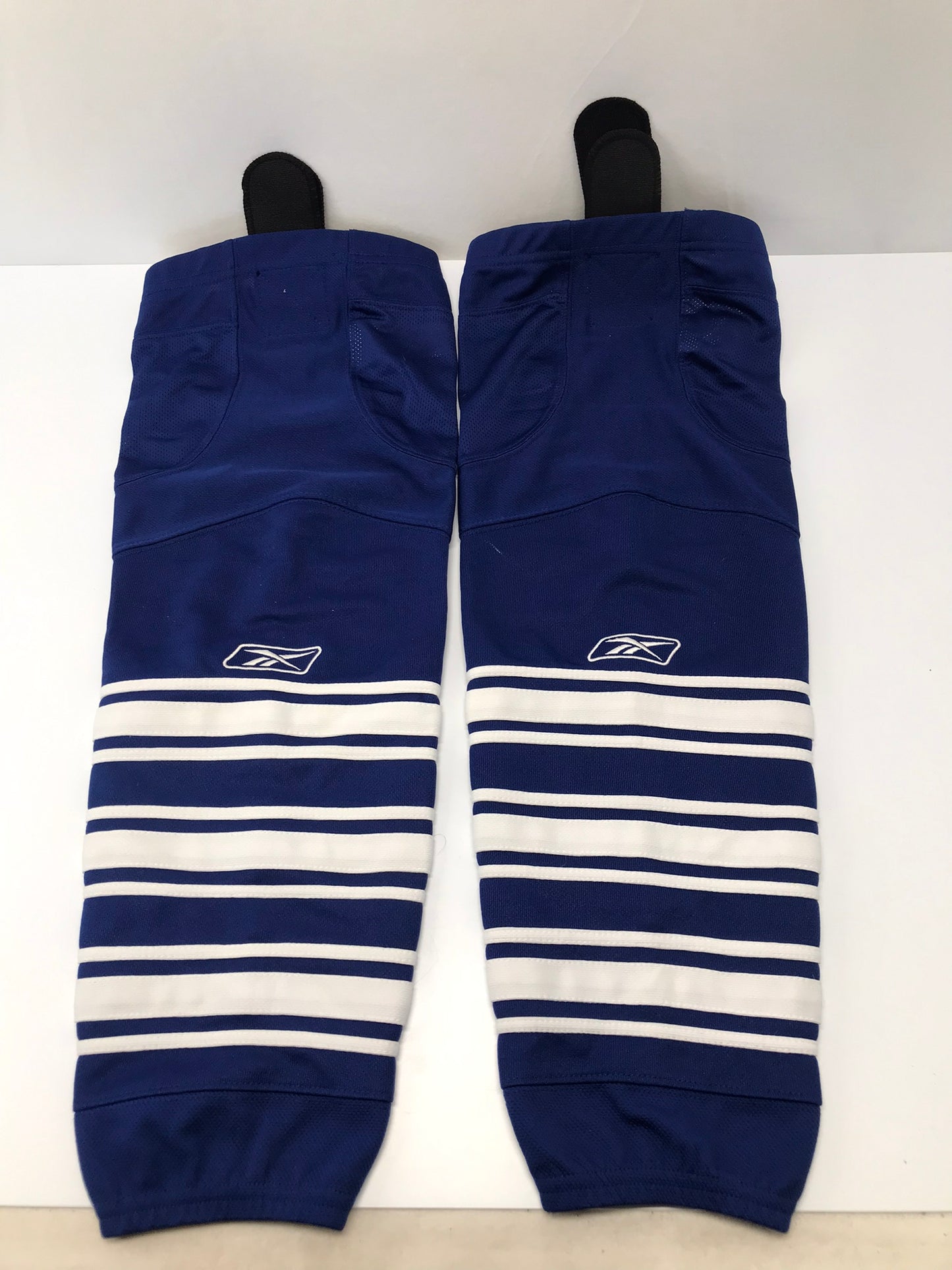 Hockey Socks Child Size 24 inch Intermediate NEW Reebok Blue White Two velcro fasteners interlock inserts