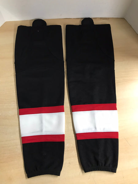 Hockey Socks Child Size 24 inch Junior Intermediate NEW Demo  Black White Red velcro fasteners