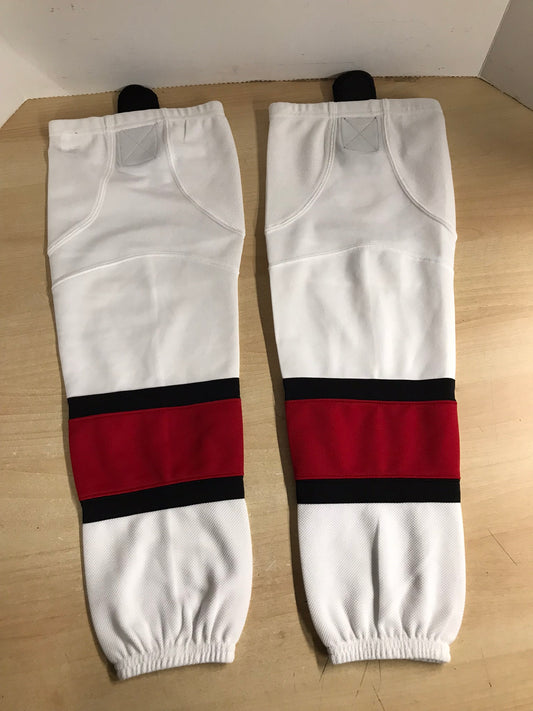 Hockey Socks Child Size 24 inch Junior Intermediate NEW Demo  White Red Black velcro fasteners