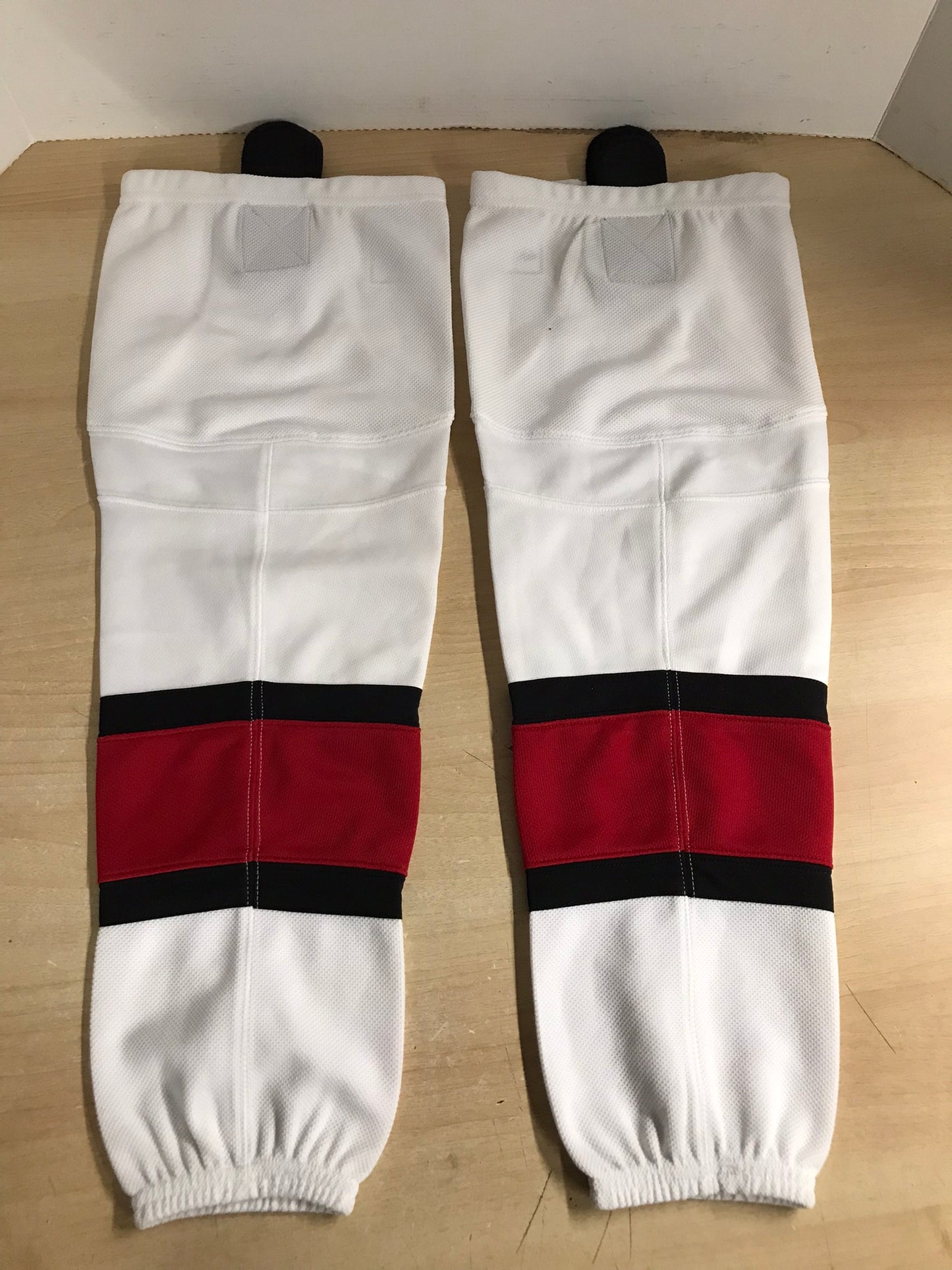 Hockey Socks Child Size 24 inch Junior Intermediate NEW Demo  White Red Black velcro fasteners