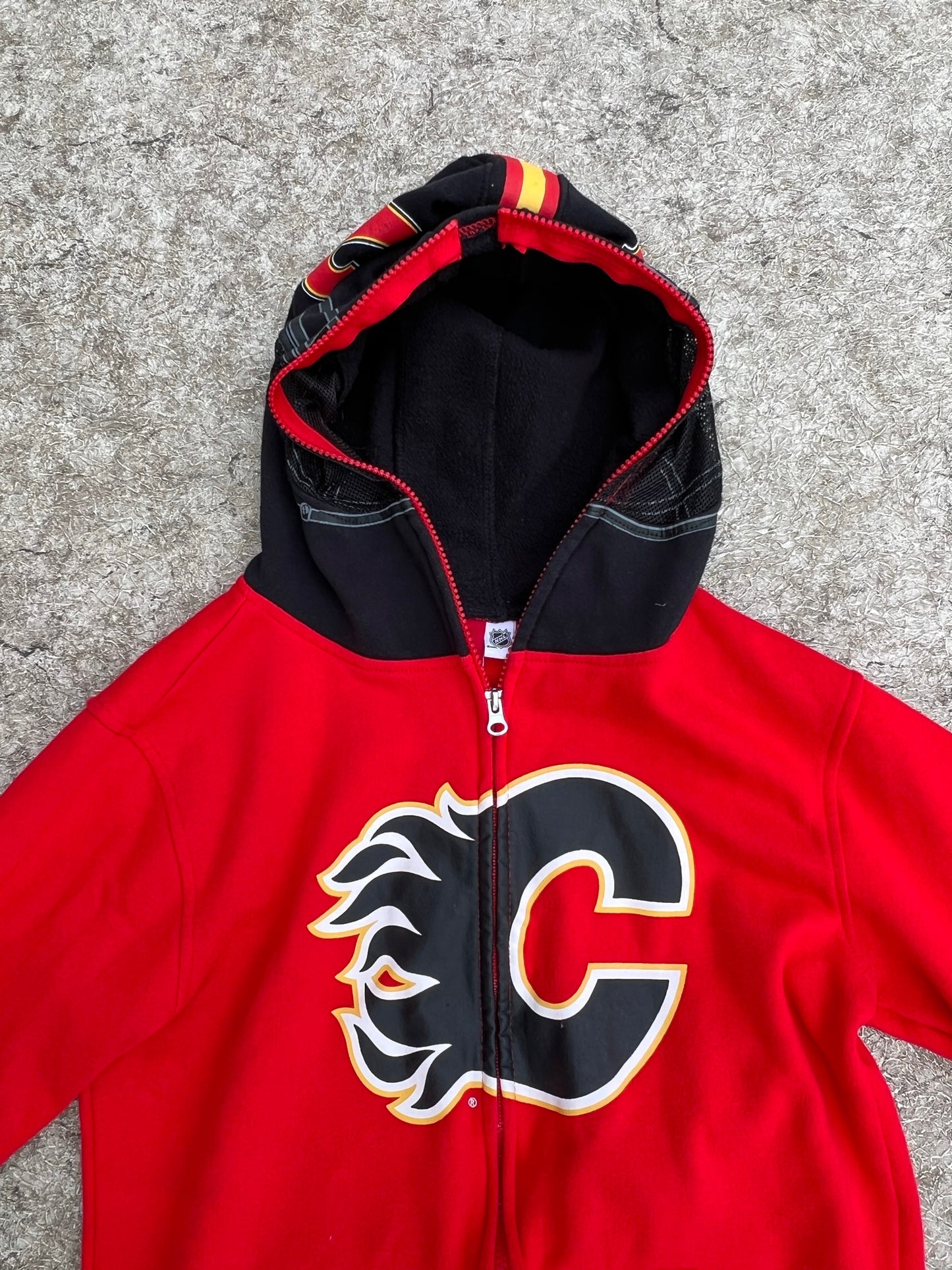 Hockey Sweatshirt Youth 14-16 Calgary Flames Reebok Face Off Goalie Mask Hooded As New RARE