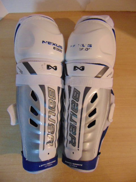 Hockey Shin Pads Child Size 13 inch Bauer Nexus 8000  Calf Wrap As New White Blue Grey