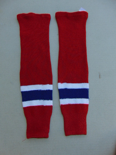 Hockey Socks Child Size 26 inch Red White Blue USED SOME WEAR