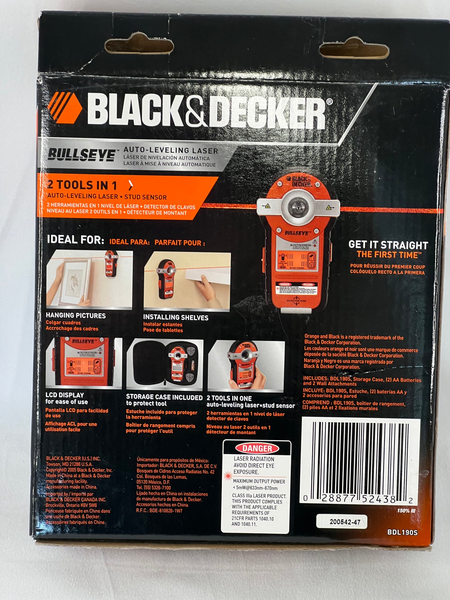 Home Repair Black and Decker Bullseye Auto Leveling Laser Used Once With Battery Works Perfect