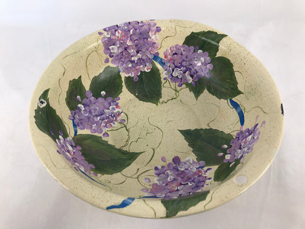 Home and Cottage Hand Painted Lilac Bush Vintage Granite Enamel Ware Bowl 13 inch Outstanding Painting