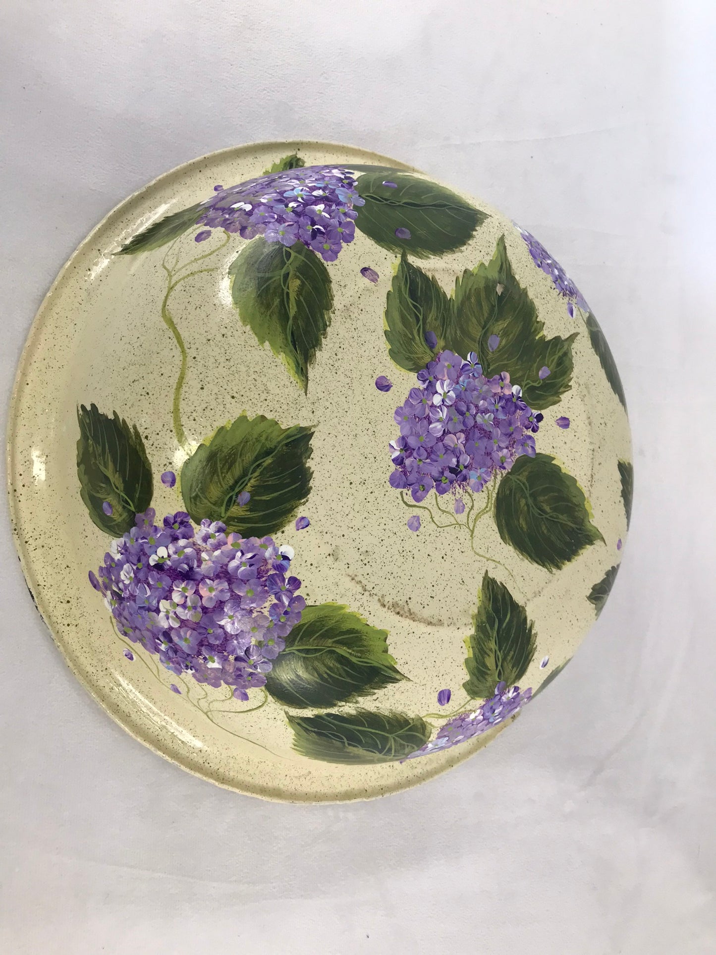 Home and Cottage Hand Painted Lilac Bush Vintage Granite Enamel Ware Bowl 13 inch Outstanding Painting