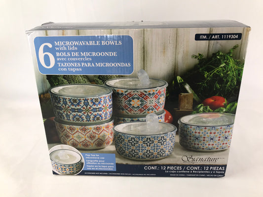 Home and Cottage NEW 6 Pc 15-19 0z Microwavable Bowls With Lids New In Box