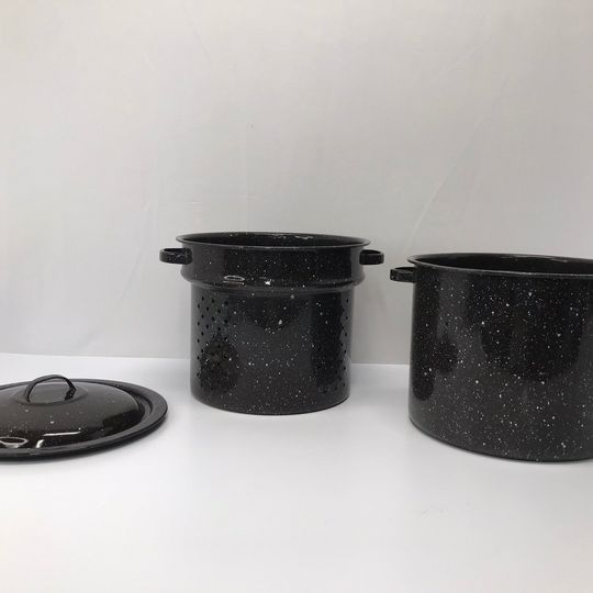 Home and Cottage Vintage Canning Enamelware Granite ware 7.5 Quart RARE Blanching 3 pc Pot set