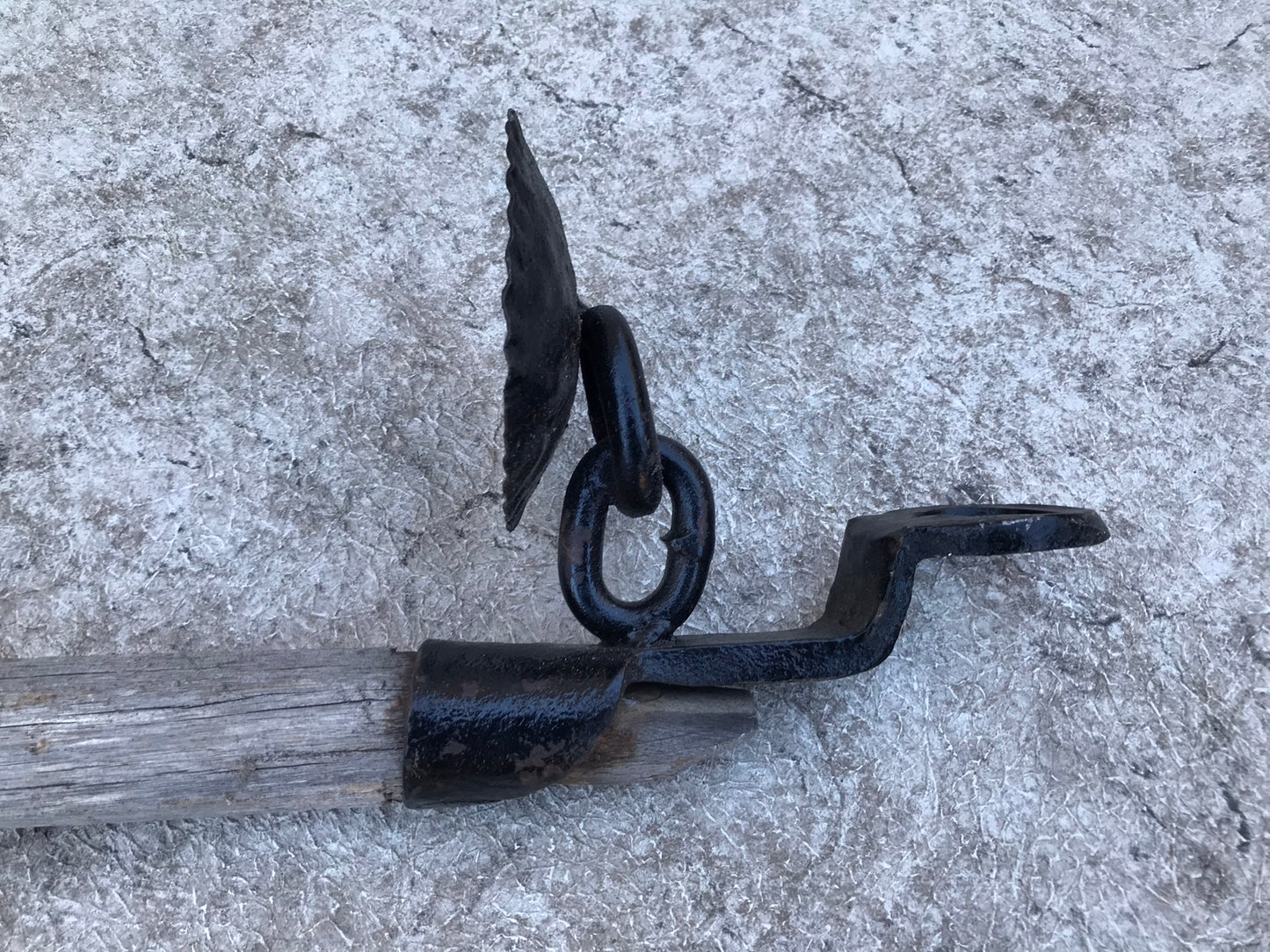Home and Cottage Vintage Garden Art Old Hang Up Pole With Large Metal Ring and Cast Iron Candle Holder 50 inch