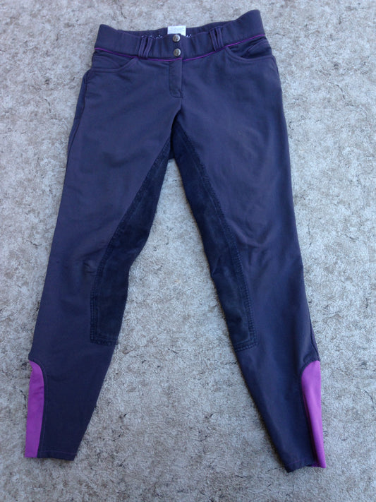 Horseback Riding Equestrian Pull On Breeches Pants Child Size 14-16 Youth 28 Inch Elation Platinum Grey Purple Excellent