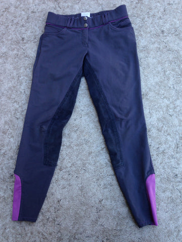 Horseback Riding Equestrian Pull On Breeches Pants Child Size 14-16 Youth 28 Inch Elation Platinum Grey Purple Excellent