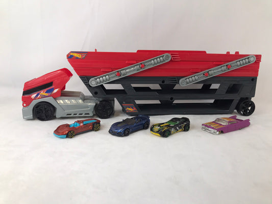 Hot Wheels and Die Cast Cars With Large Car Carrier Truck Red Grey