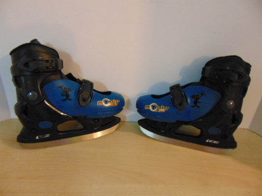 Ice Skates Child Size 9-12 Adjustable Monster Denim Blue Black Molded Plastic With Liner