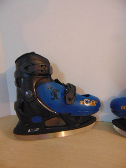 Ice Skates Child Size 9-12 Adjustable Monster Denim Blue Black Molded Plastic With Liner