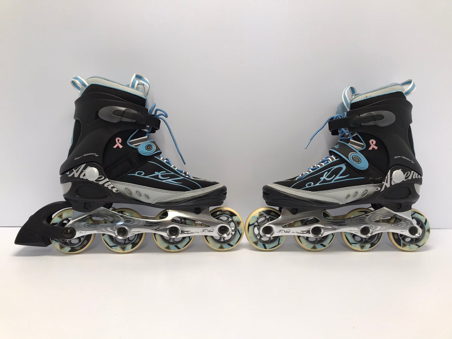 Inline Roller Skates Ladies Size 9 K-2 Black Blue With Rubber Wheels As New