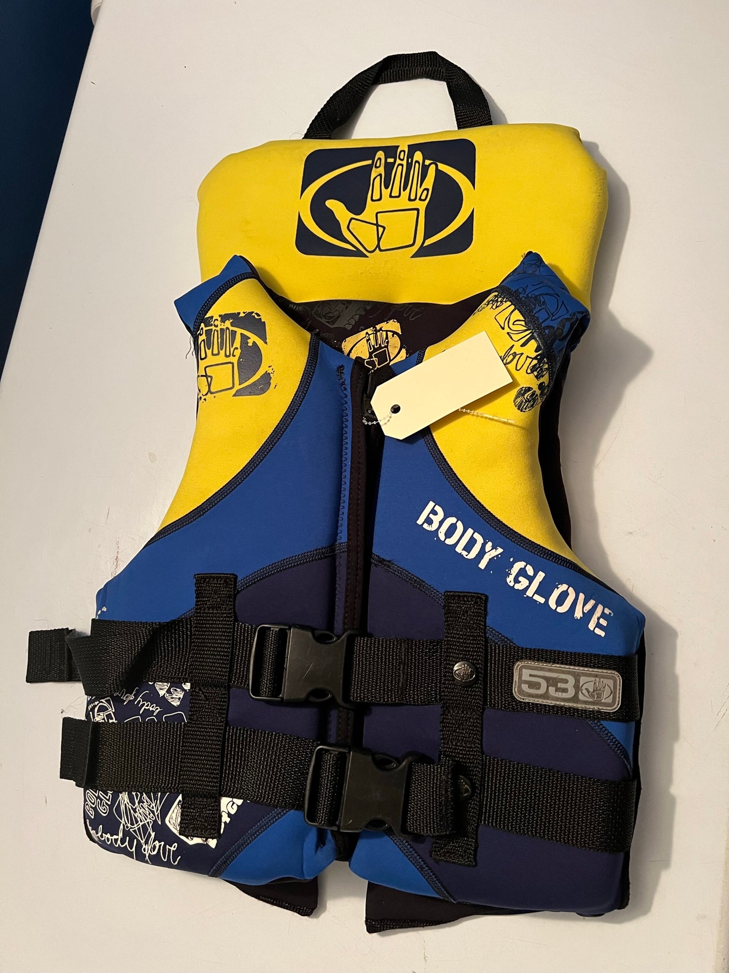 Life Jacket Child Size 60-90 Lb Youth Body Glove Blue Yellow Neoprene New Demo Model