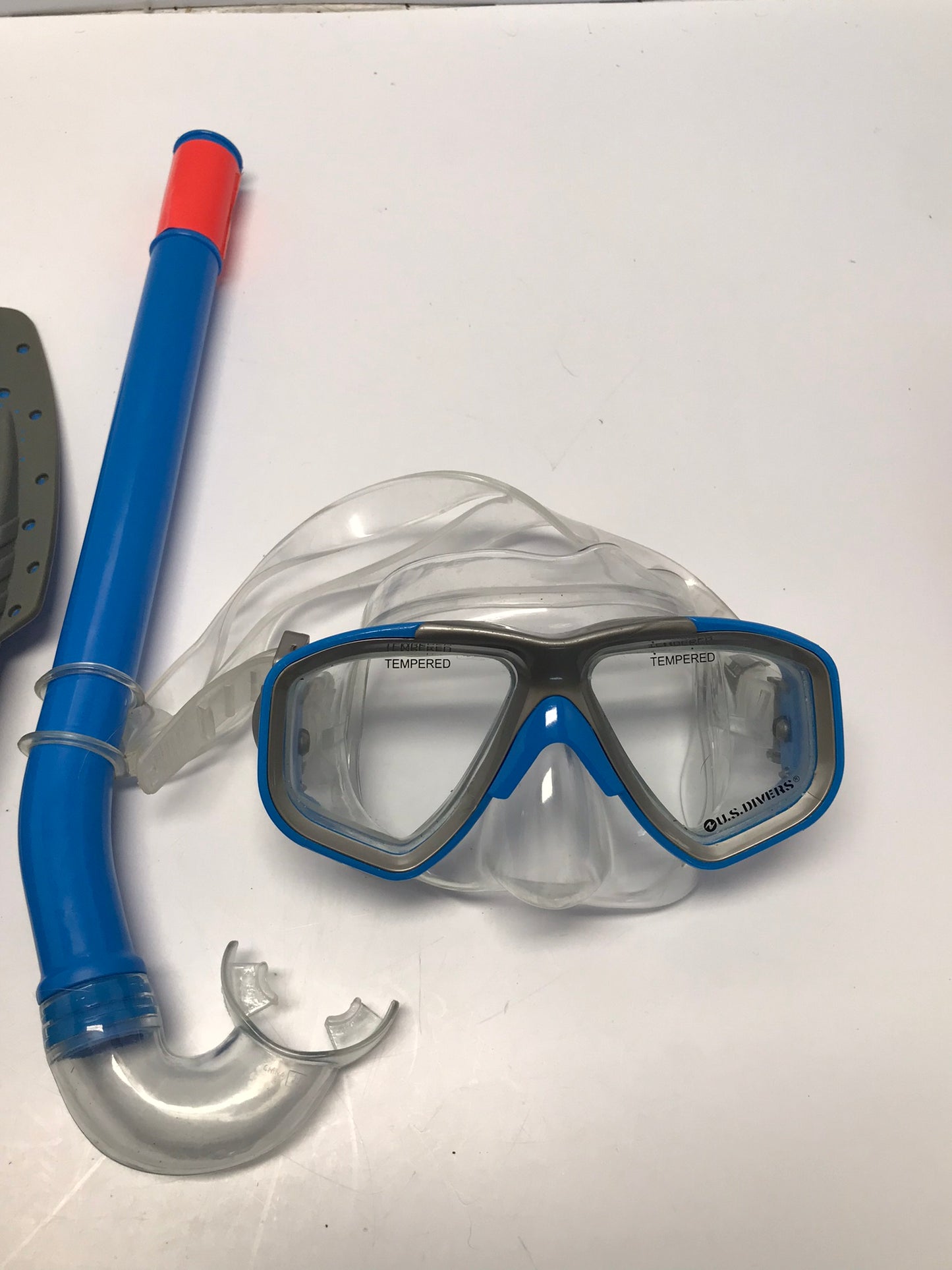 Snorkel Dive Fins Set Child Youth Shoe Size 3-6 US Divers Blue Grey Excellent