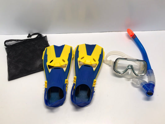Snorkel Dive Fins Set Child Shoe Size 9-13 Body Glove Blue Yellow Like New
