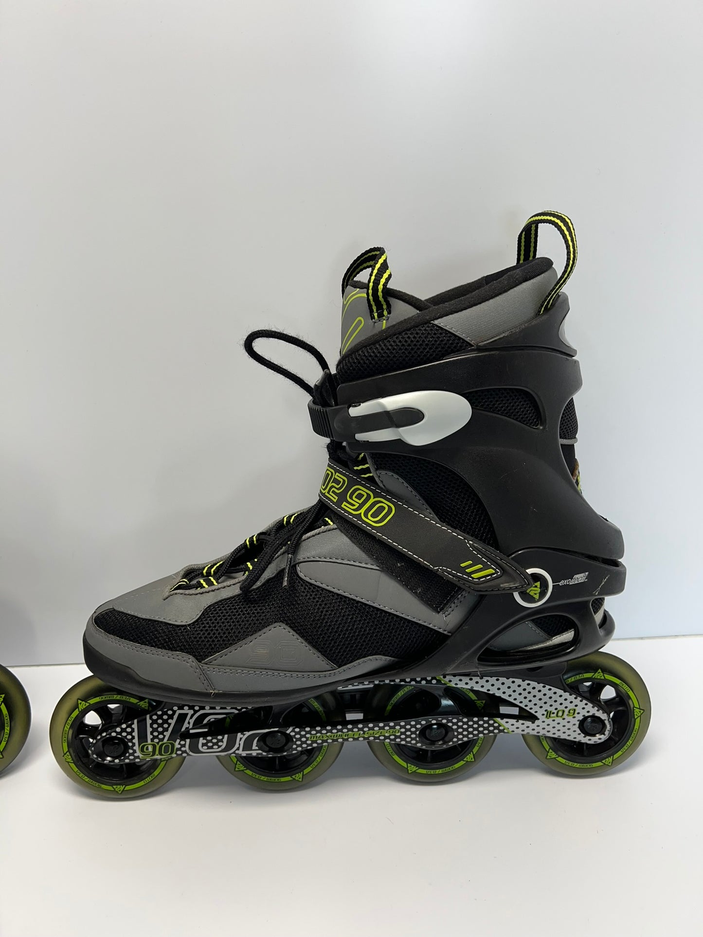 Inline Roller Skates Men's Size 13 K-2 V02 90 Black Grey Lime Rubber Wheels Excellent As New