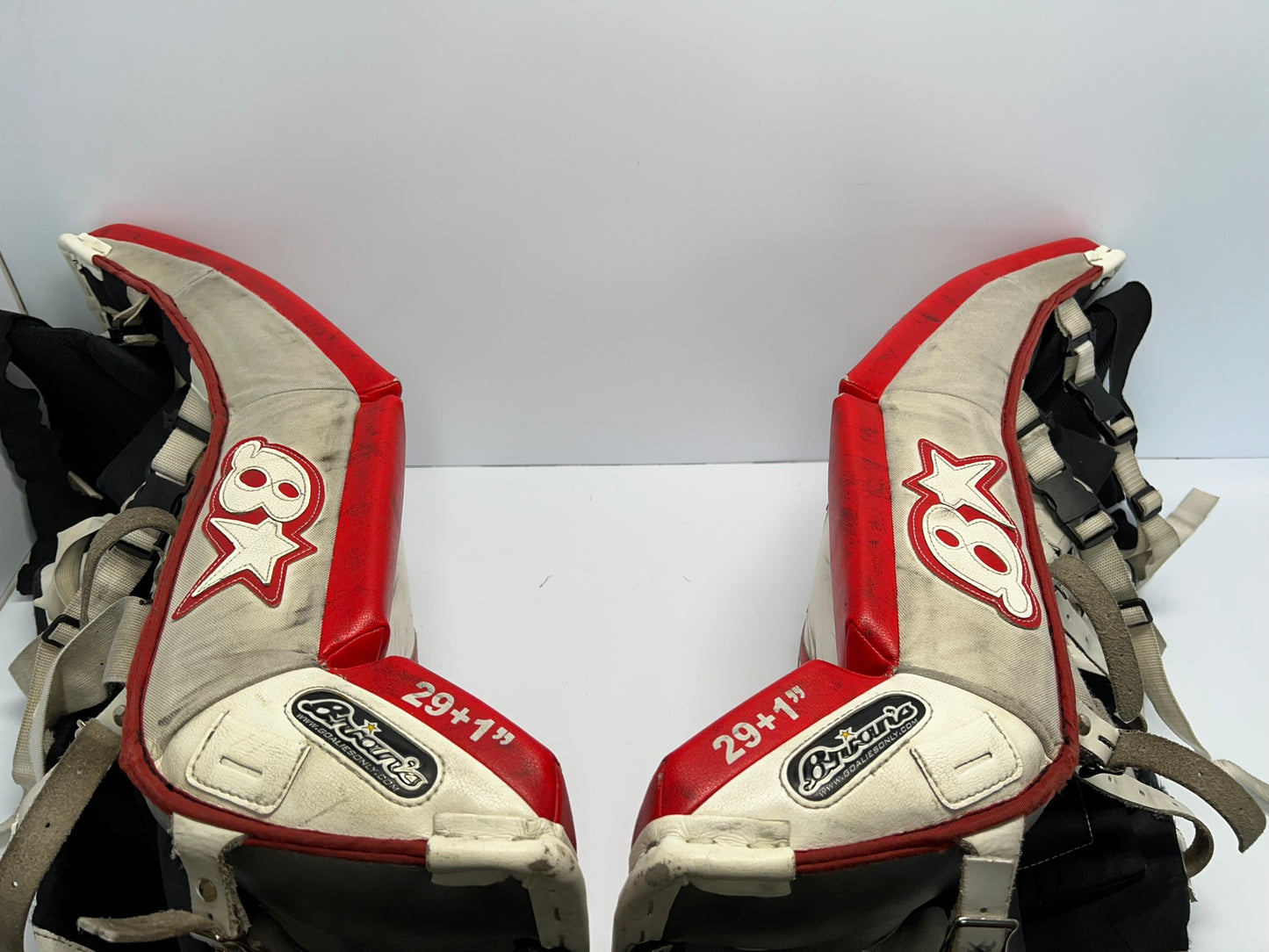 Hockey Goalie Shin Pads Child Junior 29 + 1 inch Browns Red White
