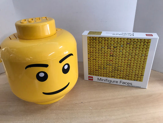 12"HUGE 2010 RARE Lego Sort & Store Head Yellow Mini Figure + Lego 1000pc Puzzle