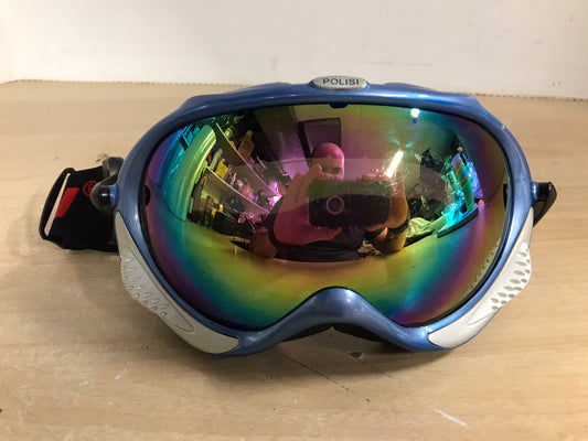 Ski Goggles Adult Size Large Polisi Big Mirrored Lense Blue Black Silver