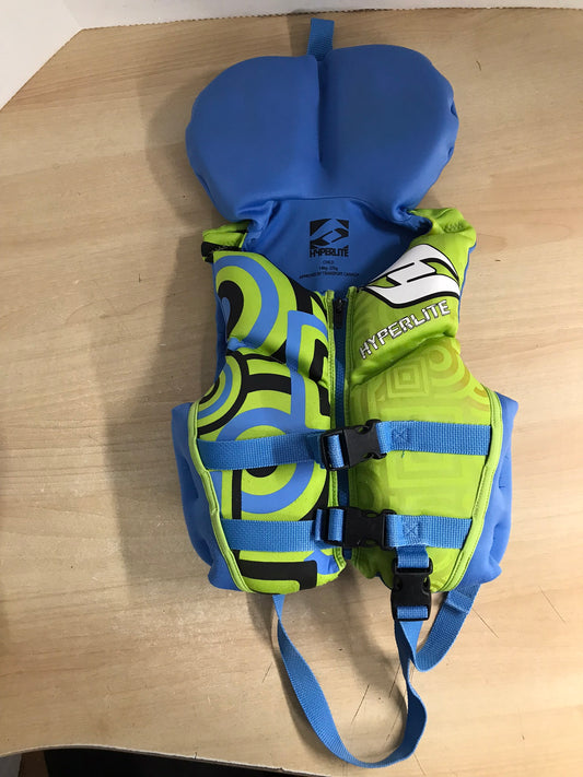 Life Jacket Child Size 30-60 Lb Hyperlite Neorpene Blue Lime Few Marks