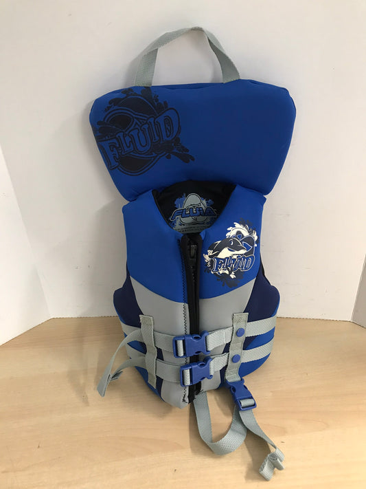 Life Jacket Child Size 30-60 Lb Fluid Neorpene Blue Grey New Demo Model