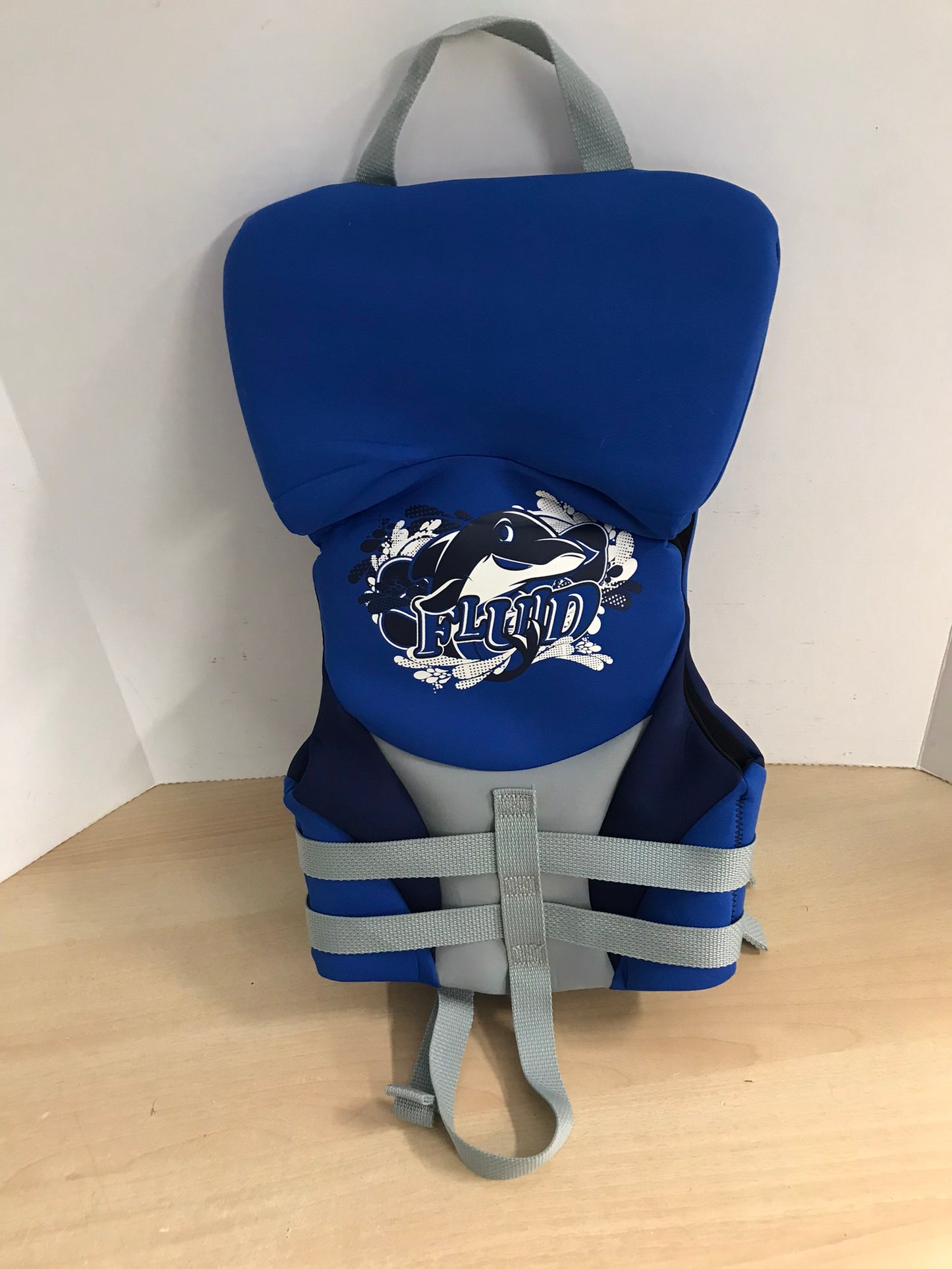 Life Jacket Child Size 30-60 Lb Fluid Neorpene Blue Grey New Demo Model