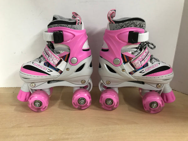 Inline Roller Skates Derby 4 Wheels Child Size 9-12 Adjustable All Wheels Light Up Rubber Wheels Pink White New Demo Model