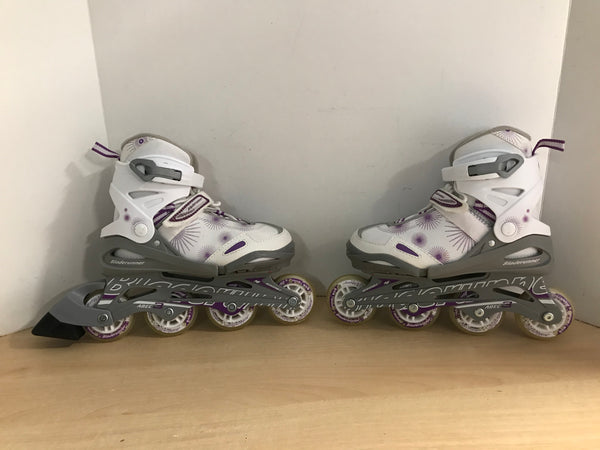 Inline Roller Skates Child Size 5-8 Youth Bladerunner Adjustable White Purple With Rubber Wheels As New