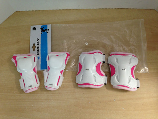 Inline Roller Skates Protective Pads Child Size 6-8 Firefly 4 Pc Knee and Wrist White Pink