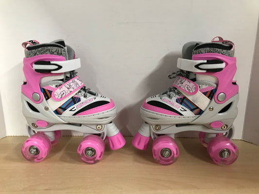 Inline Roller Skates Derby 4 Wheels Child Size 9-12 Adjustable All Wheels Light Up Rubber Wheels Pink White New Demo Model