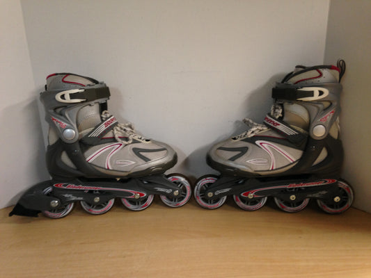 Inline Roller Skates Ladies Size 6 Rollerblades Grey White Pink Rubber Tires Excellent