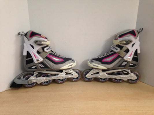 Inline Roller Skates Ladies Size 9 Rollerblades White Pink Excellent