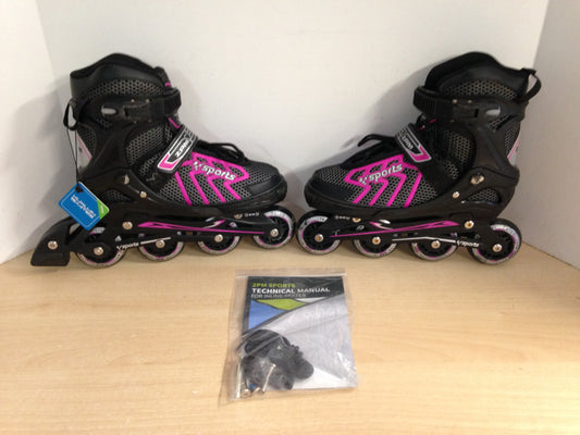 Inline Roller Skates Child Size 2-5 Adjustable Black Fushia Rubber Tires
