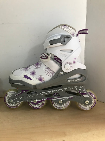 Inline Roller Skates Child Size 5-8 Youth Bladerunner Adjustable White Purple With Rubber Wheels As New