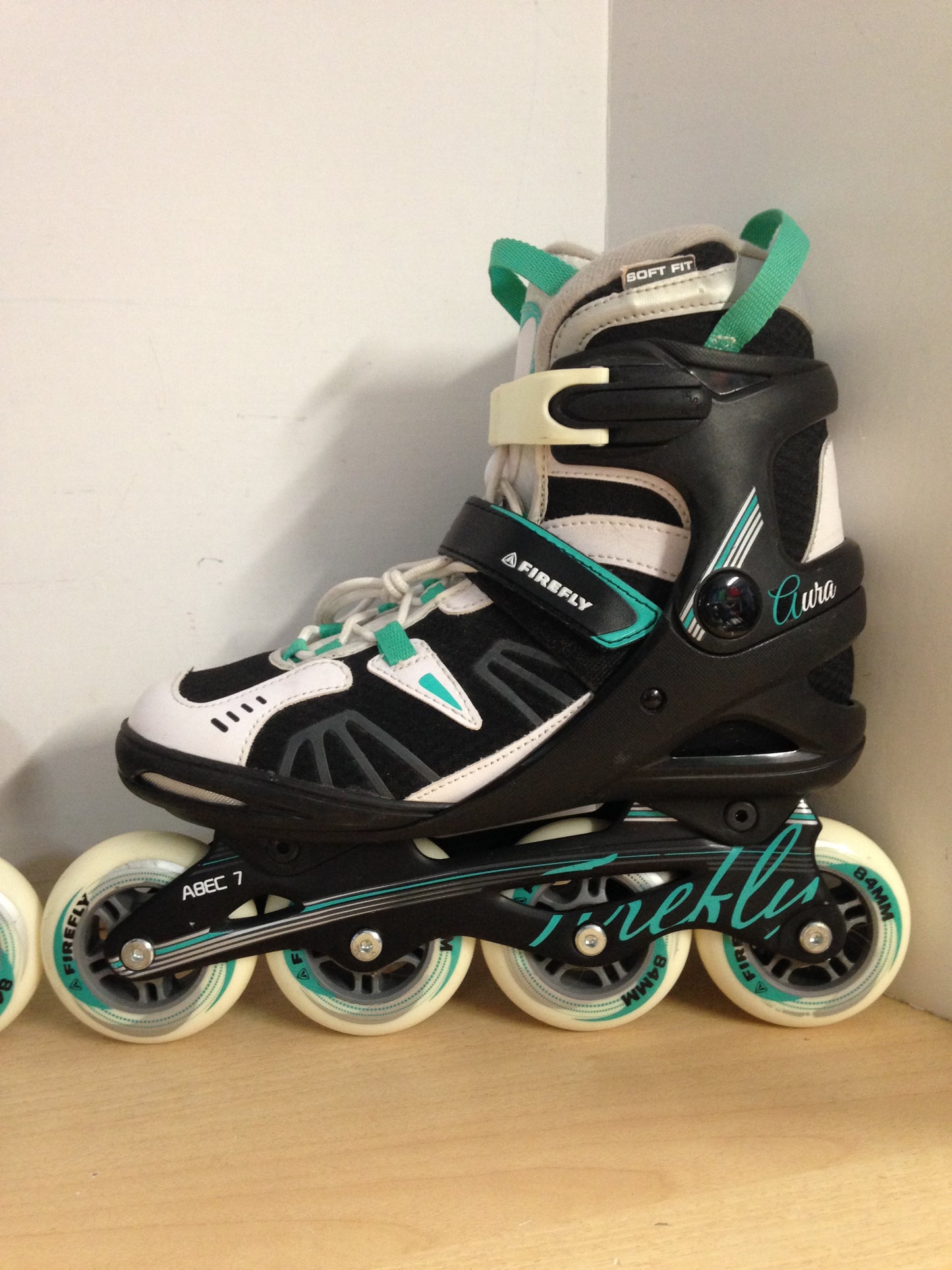 Inline Roller Skates Ladies Size 8.5 Firefly Black White Teal New Demo Model
