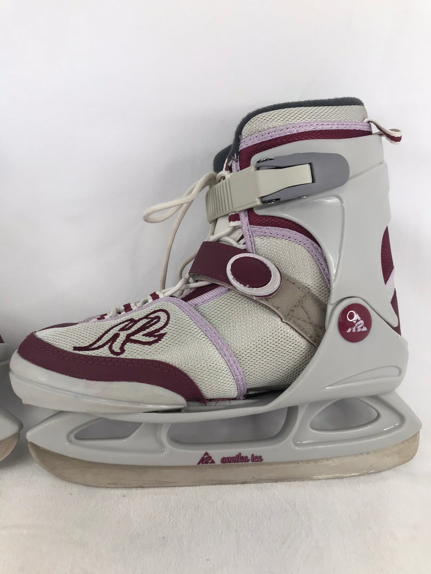 Ice Skates Child Size 1-5 K-2 Soft Skates Adjustable Burgundy Grey As New